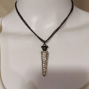 Black chain necklace with rhinestone pendant